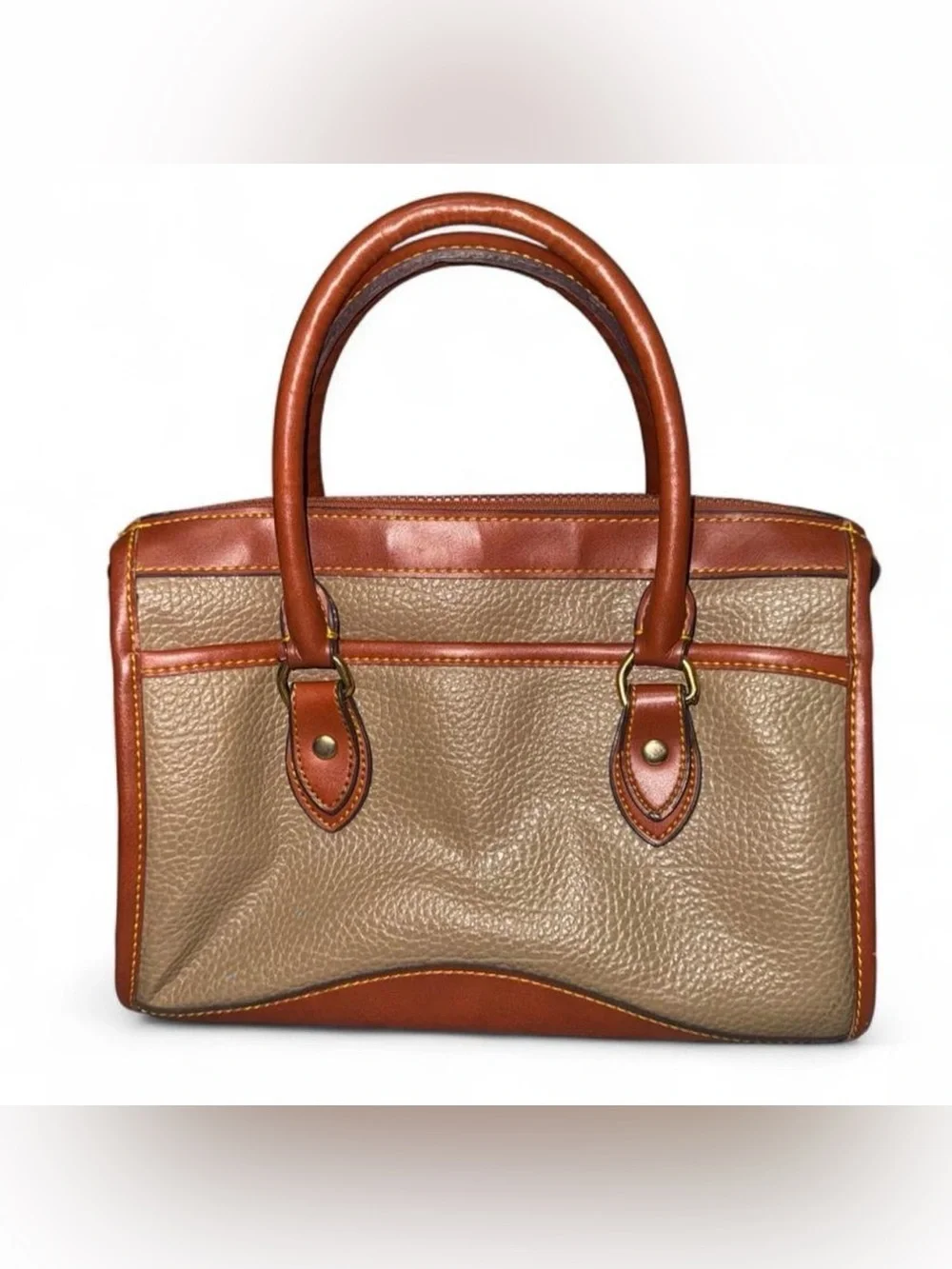 Classic Two-Tone Leather Dooney & Bourke Satchel in Taupe and Brown